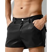 cheap Casual Shorts-Men&#039;s Shorts Summer Shorts Casual Shorts Faux Leather Shorts Pocket Plain Comfort Breathable Short Outdoor Vacation Sport Casual Black Red