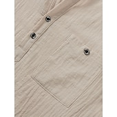 preiswerte Urlaub-Herren leinenhemd Popover-Hemd Freizeithemd Knopfhemd Einfach Urlaub Straße Weiß Gelb Rosa Aprikose Kurzarm Stehkragen Frühling &amp; Sommer Bekleidung Tasche