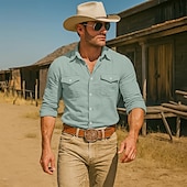 voordelige Straat-Voor heren Overhemd Linnen overhemd Zomer overhemd Strand Kleding Westers overhemd Overhemd met knopen Effen Kleur Vakantie Straat Wit Groen Khaki Licht Blauw Lange mouw Omgeslagen kraag Zomer Kleding