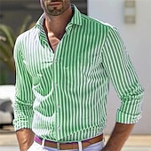 cheap Men&#039;s Button Up Shirts-Men&#039;s Shirt Summer Shirt Casual Shirt Beach Shirt Button Up Shirt Light Pink Yellow Light Green Red Green Long Sleeve Stripes and Plaid Lapel Vacation Hawaiian Clothing Apparel Polyester Fashion