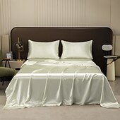 cheap Sheets &amp; Pillowcase-Pure Color Satin Imitation Silk Four-piece Set Simple Sheets, Mattress Covers, Pillowcases Bedding