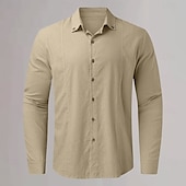 economico Casual da lavoro-Per uomo Camicia in cotone e lino Semplice Vacanza Casual Quotidiano Nero Bianco Azzurro cielo Cachi Manica Lunga Bavero Abbigliamento Bottonato