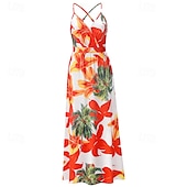 economico Abiti Floreali Stampati-Per donna Abito Midi Abito Estivo Abito Sottoveste Abito Boho Moda Moderno Quotidiano Spiaggia Weekend Vestibilità regolare Floreale Senza Maniche Scollo a V blu acqua Nero Rosa Arancione Estate