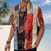 economico Geometrica-Per uomo Blocco di colori Patchwork Camicia Camicia con colletto alla coreana Manica Corta Casual Vacanza Abbigliamento Quotidiano Estate Primavera Collo alla coreana Colletto alla coreana Cardigan