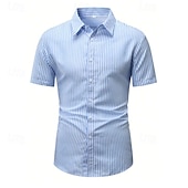 preiswerte Herrenhemd zum Knöpfen-Herren Sommerhemd Freizeithemd Strandhemd Knopfhemd Himmelblau Kurzarm Streifen Revers Urlaub Hawaiianisch Button-Down Bekleidung Polyester Mode Lässig Bequem