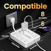 ieftine Aparate de uz casnic-Prelungitor plat 14-in-1 cu 4 prize AC și 6 porturi USB (2 USB-C) – Protecție împotriva suprasarcinii și placă de expansiune a puterii