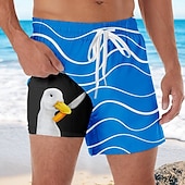 お買い得  動物と鳥-男性用 幾何学模様 おかしい あひる 裏地付きショートパンツ 2 in 1 スイムショーツ スイムショーツ ミディアムウエスト ハワイアン バケーション 祝日 ビーチウェア サイドポケット コンプレッションライナー付き 伸縮性のあるドローストリングウエスト デザイナー 衣類