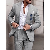 abordables Costumes décontractés-Pour des hommes Mariage Plage Costumes en lin vert pois Bleu Ciel Couleur Unie Coupe sur mesure 2 pièces Simple boutonnage un bouton