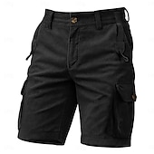 preiswerte Klassiker-Herren Cargo-Shorts Cordhose Shorts Freizeitshorts Wander-Shorts Elastischer Bund Mehrere Taschen Gerader Schnitt Einfach Komfort Atmungsaktiv Knielang Outdoor Lässig Täglich Urlaub Mode Schwarz Blau