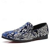 baratos Sapatilhas e Mocassins para Homem-mocassins masculinos bordados com flores roxas – sapatos de veludo elegantes para bailes de formatura e eventos formais