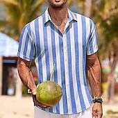 preiswerte Urlaub-Herren Hemd leinenhemd Sommerhemd Strandhemd Sommer Hawaiihemd Einfarbig Urlaub Straße Blau Grau Kurzarm Umschlagkragen Frühling &amp; Sommer Bekleidung Patchwork