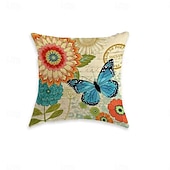 baratos estilo floral e plantas-Capa de Almofada Decorativa Pastoral com Flores 1PC Almofada Quadrada Macia para Sofá Capa de Almofada para Quarto Sala de Estar Cadeira