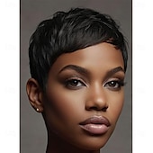 economico Parrucche di altissima qualità-Parrucche corte con taglio pixie, parrucche sintetiche per donne nere, parrucche corte, acconciature femminili