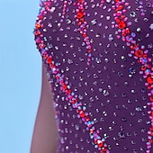voordelige Schaatsjurken-Kunstschaatsjurk Dames Voor meisjes Schaatsen Jurken Zwart / rood Duimopening Asymetrische zoom Netstof Hoge Elasticiteit Opleiding Wedstrijd Kunstschaatskleding Klassiek Kristal / Bergkristal Lange