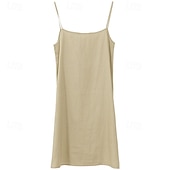 levne Košile-Dámské Mini šaty Bavlněné plátěné šaty Slip Dress Klasické Dovolená Denní Jdeme ven Běžný Bez vzoru Bez rukávů Špagetová ramínka Černá Tmavě šedá Meruňková Léto