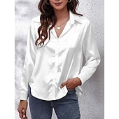 voordelige Dames eenvoudige tops-Dames Overhemd Effen Kleur Bloemig Effen Stijlvol Modern Casual Lange mouw Overhemdkraag Normale tops Dagelijks Knop Zwart Wit Blozend Roze Wijn Marine Blauw Zomer Lente