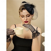 cheap Fascinators-Fascinators Pillbox Hats for Women, Tea Party Hat and Short Lace Gloves Set Perfect for Kentucky Derby, Cocktail