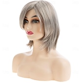 ショートウェーブボブウィッグ ベージュグレー 合成コスプレ用交換ヘアウィッグ 女性用 お買い得  古いかつら-ショートウェーブボブウィッグ ベージュグレー 合成コスプレ用交換ヘアウィッグ 女性用