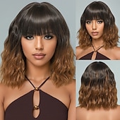 levne Syntetické trendy paruky-Syntetické paruky Kudrny Loose Curl Asymentrický střih Elegantní ofina na stroji Paruka 16&quot; A1 Umělé vlasy Dámské Roztomilý Klasické Pohodlné Tmavě hnědá