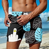 billige Tropiske planter og blomster-Herre Morsom And Palmeblad Fôret shorts 2 i 1 svømmeshorts Badeshorts Medium Midje Hawaiisk Feriereise Ferie Strand Klær Sidelommer Med kompresjonsforing Elastisk snøring i midjen Designer Klær