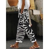 economico Pantaloni in cotone e lino con grafica-Per donna Pantaloni in cotone e lino Essenziale Casual Lunghezza intera Vita Alta Floreale Plaid Tasca Elastico in vita Stampato Comodo All&#039;aperto Confortevole Streetwear Abbigliamento quotidiano