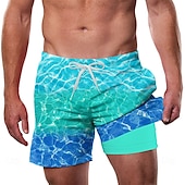 billiga Ocean Print-Herr Hav Gradientfärg Fodrade shorts 2 i 1 simshorts Badshorts Medium Midja Hawaiisk Semester Helgdag Standkläder Sidfickor Med kompressionsfoder Elastisk dragsko i midjan Designer Kläder