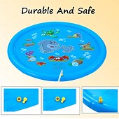 abordables Jouets de Plage et de Plein Air-Tapis de jeu d&#039;eau d&#039;extérieur de 39 pouces, motif de vie marine multicolore, tapis anti-éclaboussures en PVC durable avec arroseur, antidérapant bleu &amp;gonflable idéal pour les jouets aquatiques