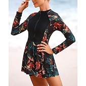 abordables Lycra de surf-Femmes Maillot de Bain Rash Guard Protection Solaire UV UPF50+ Léger manche longue Spandex Maillot de Bain maillot de bain ​fermeture éclair sur le devant Natation Surf Plage Sports Nautiques Tropical