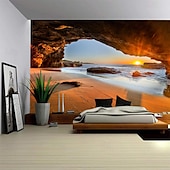 cheap Ocean Beach Tapestry-Landscape Ocean Cave Tapestry Large Tapestry Mural Decor Photograph Backdrop Blanket Curtain Home Bedroom Living Room Decoration