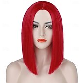 お買い得  トレンドの合成ウィッグ-女性用ブラックボブウィッグ、前髪なしショートストレートボブ、ミドルパート、肩までの長さの耐熱合成ウィッグ、毎日のパーティー、コスプレ、ハロウィンに