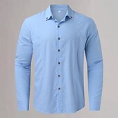 economico Casual da lavoro-Per uomo Camicia in cotone e lino Semplice Vacanza Casual Quotidiano Nero Bianco Azzurro cielo Cachi Manica Lunga Bavero Abbigliamento Bottonato