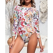 abordables Lycra de surf-Maillot de bain rashguard femme protection solaire UV UPF50+ respirant manches longues maillot de bain maillot de bain 2 pièces natation surf plage sports nautiques floral printemps été automne