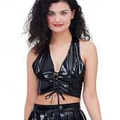 levne Topy-Retro 80. léta Krátký top Disko Lodičkový Lesklý latexový patent Kov Dámské předvečer Všech svatých Karneval Pride Parade Měsíc hrdosti Dospělé Vrchní deska Léto