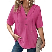 economico Top Semplici da Donna-Per donna Blusa Semplice Essenziale Moderno Manica Corta Scollo a V Top Regolari Quotidiano Bottoni Nero Bianco Rosa Rosso Blu marino Estate