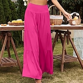 abordables Pantalon uni en coton et lin-Femmes Pantalon en coton et lin Slacks Mode Longueur complète Naturel Uni Taille Élastique Extérieur Confortable Décontracté Quotidien Week-end Magenta foncé Vin Bleu marine Bleu ciel clair Été Coupe