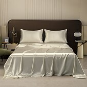 cheap Sheets &amp; Pillowcase-Pure Color Satin Imitation Silk Four-piece Set Simple Sheets, Mattress Covers, Pillowcases Bedding