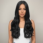 preiswerte Trendige synthetische Perücken-Synthetische Perücken Gewellt Lose Locken Stufenschnitt Tiefer Scheitel Maschinell hergestellt Perücke 24 Zoll A1 Synthetische Haare Damen Klassisch Bequem Hervorgehobenes / Balayage-Haar Schwarz