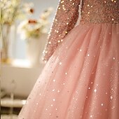 preiswerte Partykleider-Kinder Mädchen Kleid Partykleid Einfarbig Langarm Leistung Pailletten Netz Prinzessin Süß Netzstoff Knöchellang Etui-Kleid Tüllkleid Sommer Frühling Herbst Kinder Rosa Wein Khaki