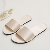 olcso Otthoni papucsok-Női Szatén Papucs Lapossarkú Nyitott Orrú Puha Slip-on Selyem Papucs Házi Papucs