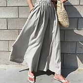 abordables Pantalon uni en coton et lin-Femmes Pantalon en coton et lin Slacks Mode Streetwear Longueur complète Naturel Uni Avec Poches Taille Élastique Confortable Sortir Week-end Vert forêt Bleu ciel clair Gris Bleu lagune Été Coupe