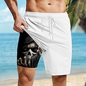 economico Pantaloni di Halloween-Per uomo Teschio Gotico Costumi Halloween Pantaloncini foderati Pantaloncini da bagno 2 in 1 Pantaloncini da mare Misura del girovita medio Retrò Vintage Camicia hawaiana Ferie Abbigliamento casual