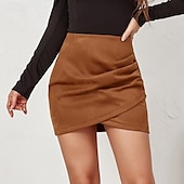 olcso Sima szoknyák-Női Szoknya Bodycon Divat Mini Közepes derekú Szoknyák Sima Fodrozott Mikroelasztikus Vakáció Utca Bor Fekete Rózsaszín Katonai zöld Nyár Poliészter