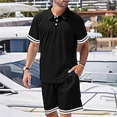 cheap Vacation-Men&#039;s Golf Shirt Golf Polos Shirts Work Casual Lapel Short Sleeve Basic Modern Color Block Patchwork 2 Piece Summer Regular Fit Black White Navy Blue Dark Green Khaki Light Grey Golf Shirt