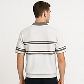 billige Herrepolo med trykk-Herre Polo Strikk polo Virksomhet Avslappet V-hals Kortermet Formelt Fargeblokk Original Sommer Alle årstider Svart Hvit Militærgrønn Beige Polo