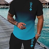 cheap Men&#039;s Printed Tees sets-Men&#039;s Graphic 2pcs Tees sets Short Sleeve Short Pants Crew Neck Athleisure Sport Casual Daily 3D Print Summer Robin&#039;s Egg Blue Black Red