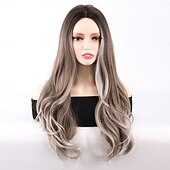 abordables Perruques Synthétiques Sans Bonnet-Perruque Synthétique Ondulé Ondulation profonde Coupe dégradée Avec frange Fabriqué à la Machine Perruque 24 pouces A1 Cheveux synthétiques Femmes Classique Confortable Cheveux Mèches / Balayage Blond
