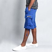 baratos Shorts de moletom-Homens Bermuda Cargo Calção Bolsos Com Cordão Cintura elástica Tecido Conforto Respirável Comprimento do joelho Ao ar livre Férias Desporto Casual Preto Branco