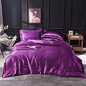 cheap Sheets &amp; Pillowcase-Pure Color Washed Silk Ice Silk Satin Simulated Silk Four-piece Set Summer Home Textile Bedding
