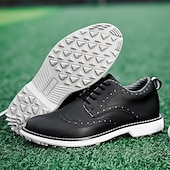 economico Scarpe da Golf da Uomo-scarpe da golf brogue bianche da uomo: resistenti sneakers in similpelle con lacci e dettagli traforati per gli appassionati di golf e sport
