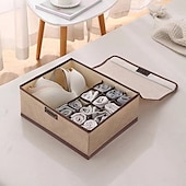 cheap Clothes Drawer Organizers-Sock Underwear Drawer Organizer Storage Box, Foldable Divided Storage with Lid, Cotton Linen Fabric, Bra and Panties Organizer, Dust-Proof Clothing Storage Box for Home Use